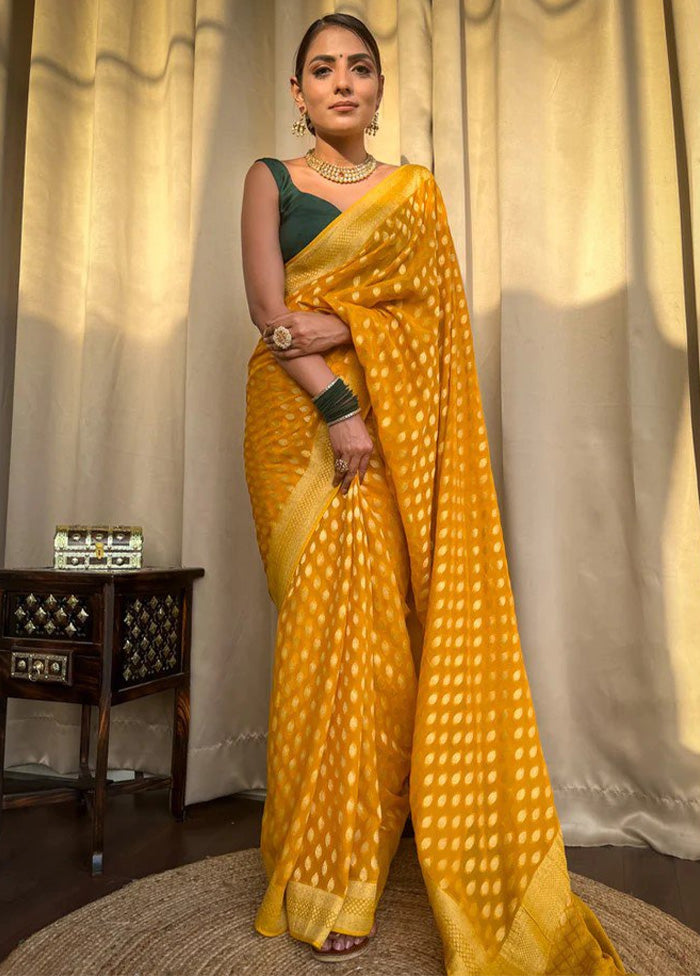 Yellow Spun Silk Saree With Blouse Piece