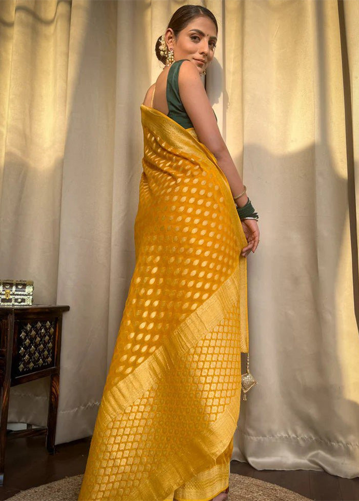 Yellow Spun Silk Saree With Blouse Piece