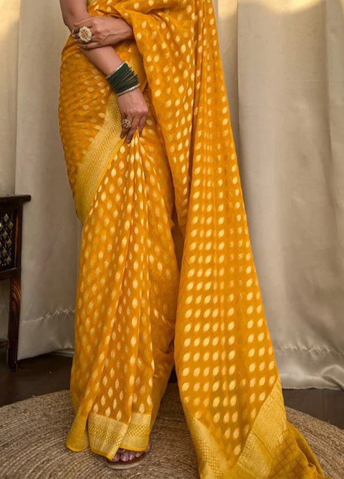 Yellow Spun Silk Saree With Blouse Piece