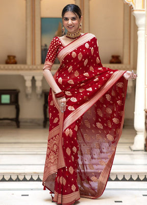 Red Spun Silk Saree With Blouse Piece