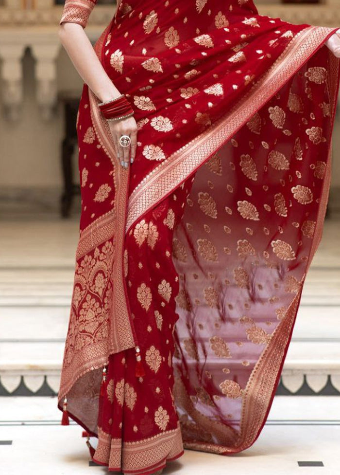 Red Spun Silk Saree With Blouse Piece
