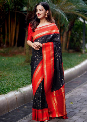 Black Spun Silk Saree With Blouse Piece