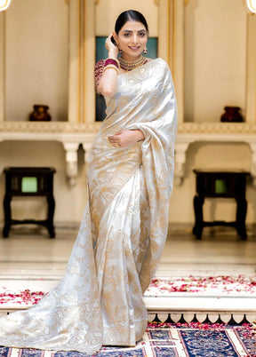White Spun Silk Saree With Blouse Piece