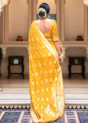 Yellow Spun Silk Saree With Blouse Piece