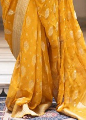 Yellow Spun Silk Saree With Blouse Piece