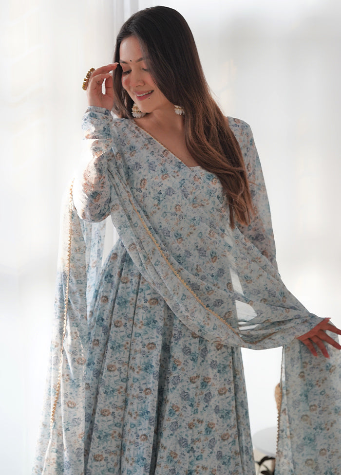 3 Pc Sky Blue Readymade Silk Suit Set - Indian Silk House Agencies