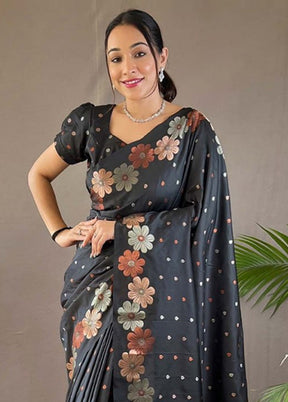 Black Spun Silk Saree With Blouse Piece