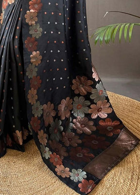 Black Spun Silk Saree With Blouse Piece
