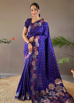 Blue Spun Silk Saree With Blouse Piece