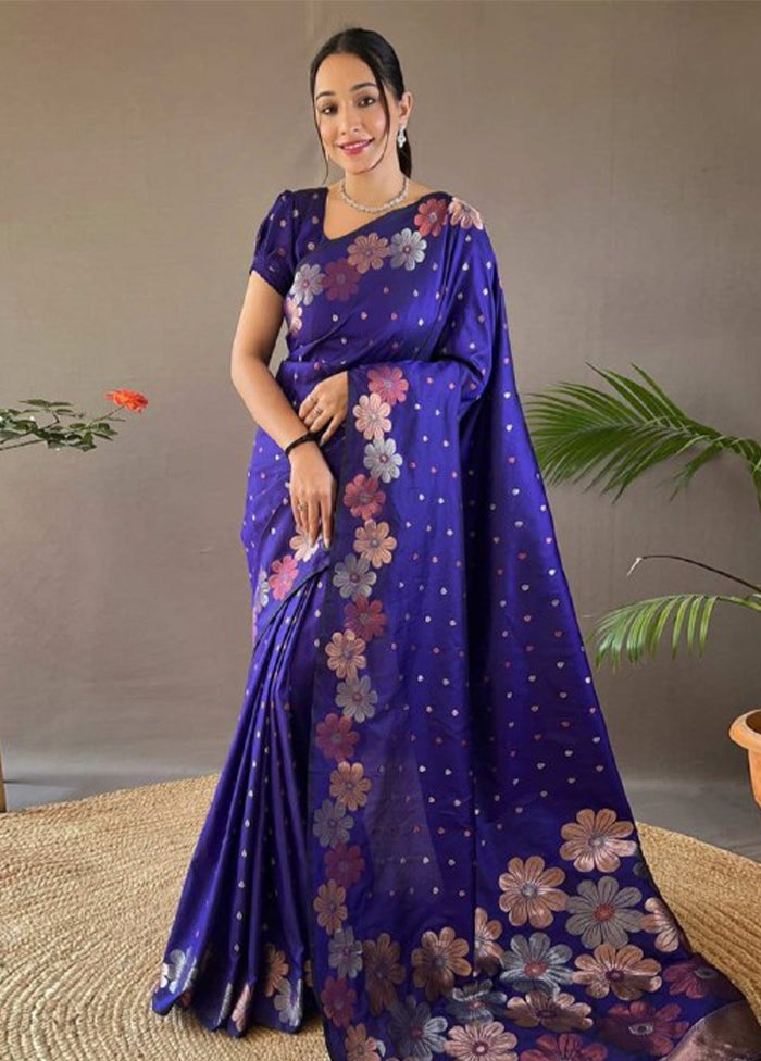 Blue Spun Silk Saree With Blouse Piece