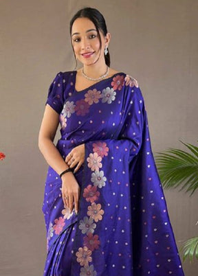 Blue Spun Silk Saree With Blouse Piece