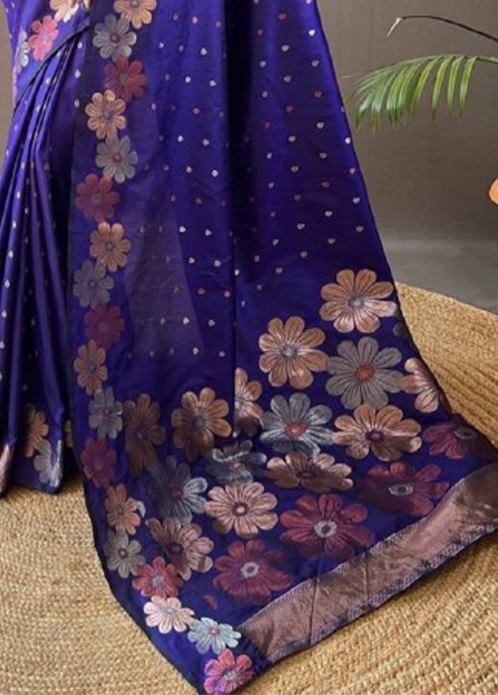 Blue Spun Silk Saree With Blouse Piece