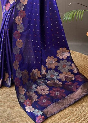 Blue Spun Silk Saree With Blouse Piece