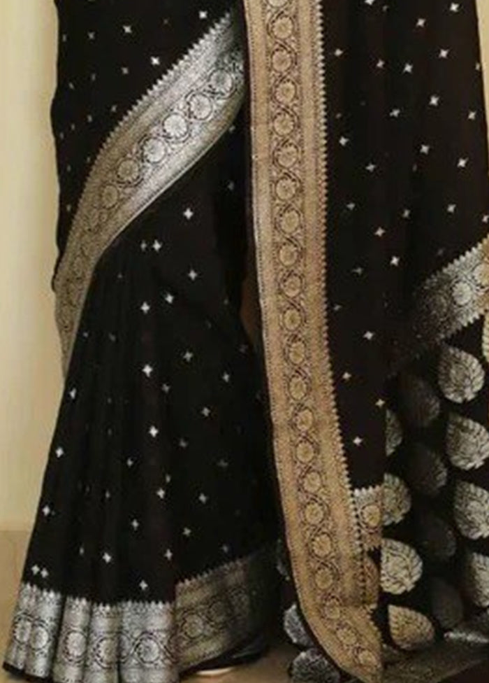 Black Spun Silk Saree With Blouse Piece