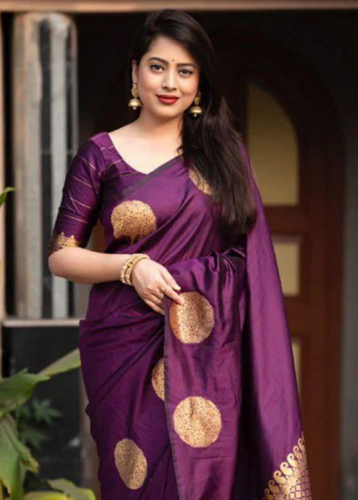 Purple Spun Silk Saree With Blouse Piece
