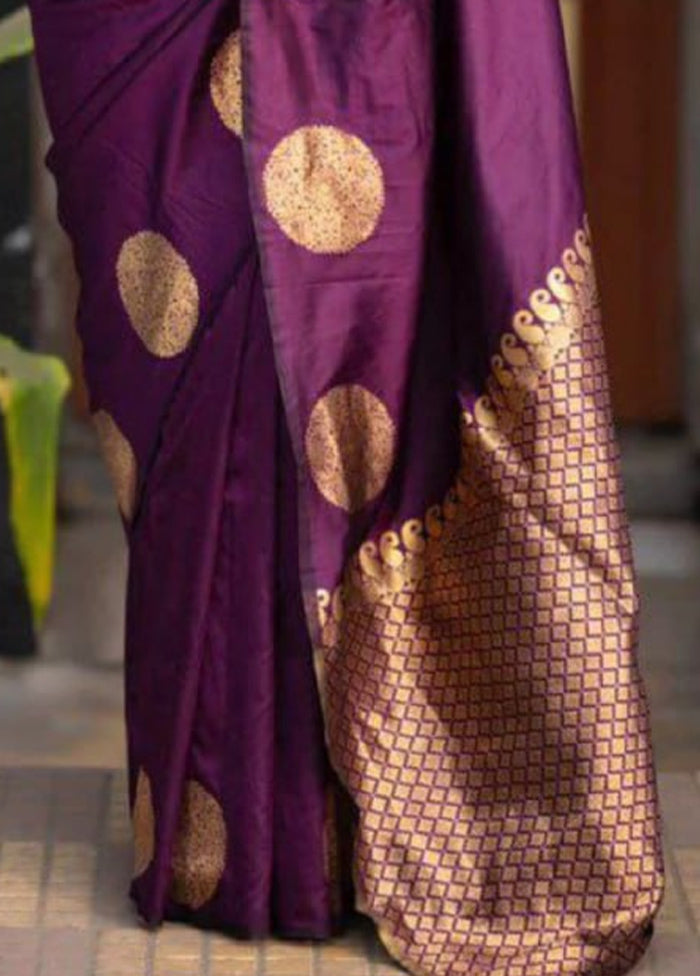 Purple Spun Silk Saree With Blouse Piece
