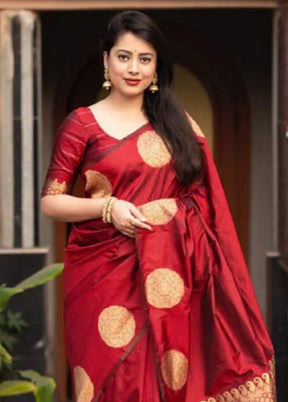 Red Spun Silk Saree With Blouse Piece