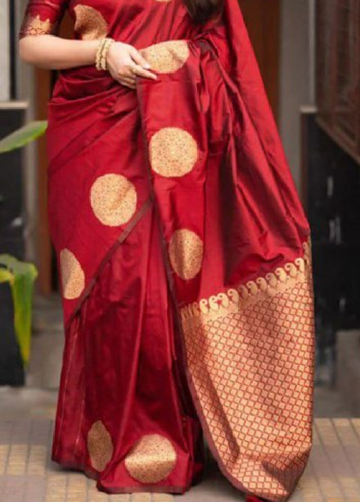 Red Spun Silk Saree With Blouse Piece