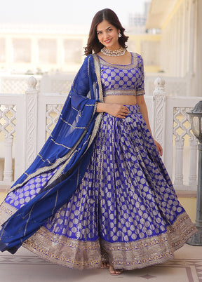 3 Pc Blue Viscose Semi Stitched Lehenga Set