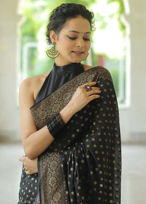 Black Spun Silk Saree With Blouse Piece