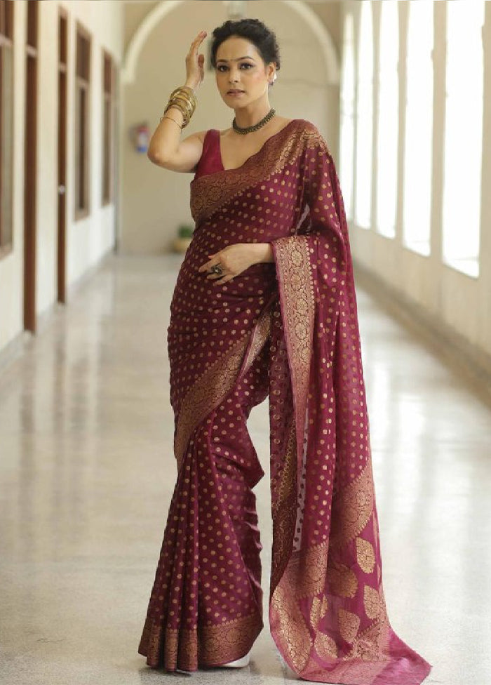 Maroon Spun Silk Saree With Blouse Piece