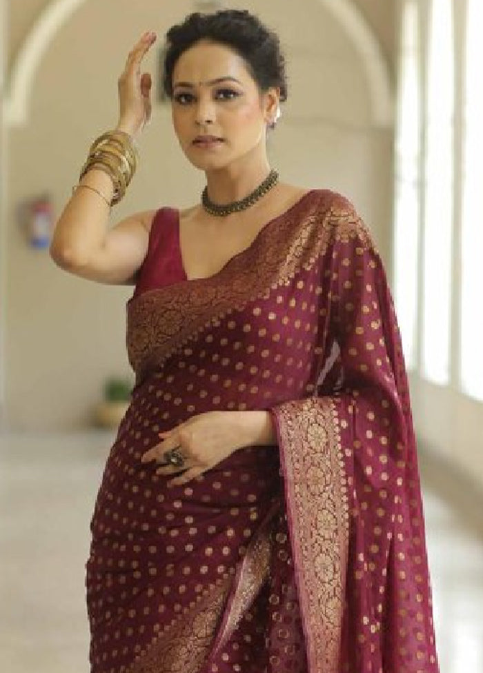 Maroon Spun Silk Saree With Blouse Piece