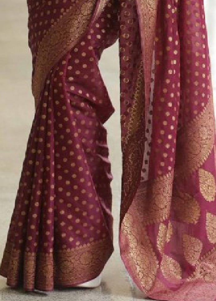 Maroon Spun Silk Saree With Blouse Piece