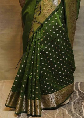 Mehendi Spun Silk Saree With Blouse Piece