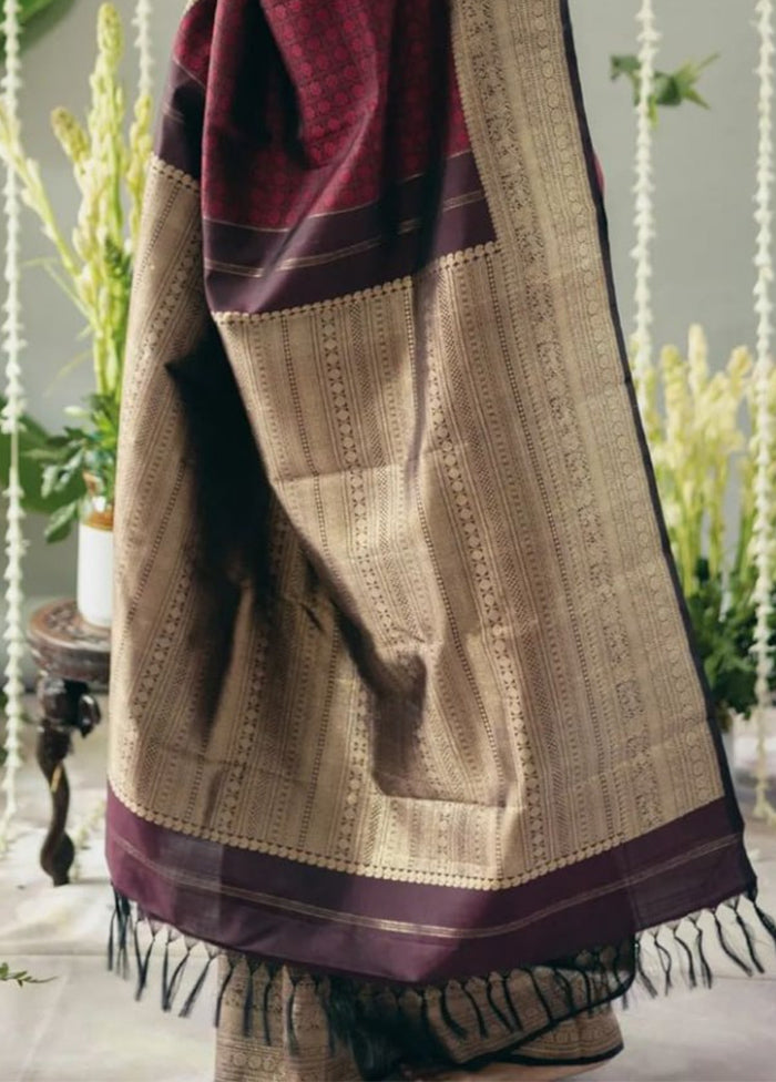 Wine Spun Silk Saree With Blouse Piece