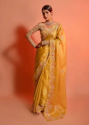 Yellow Spun Silk Saree With Blouse Piece