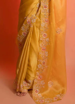Yellow Spun Silk Saree With Blouse Piece