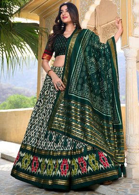 3 Pc Green Silk Semi Stitched Lehenga Set