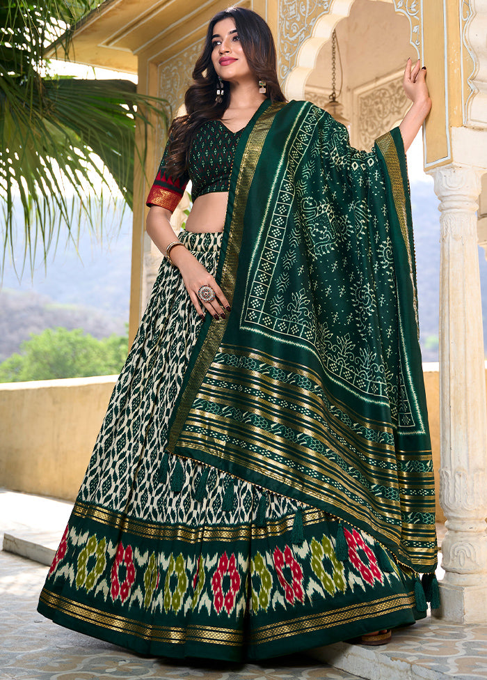 3 Pc Green Silk Semi Stitched Lehenga Set