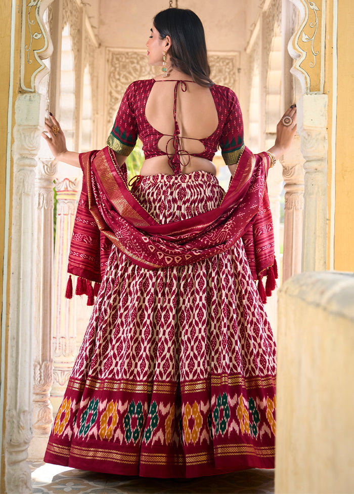 3 Pc Red Silk Semi Stitched Lehenga Set
