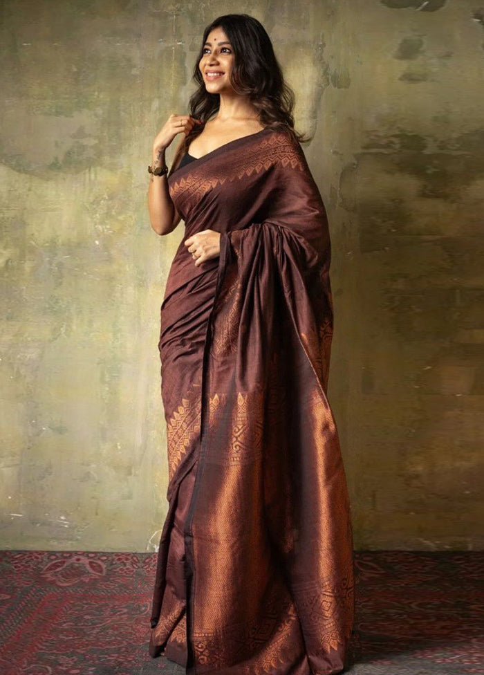 Coffee Spun Silk Saree With Blouse Piece