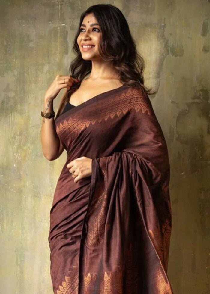 Coffee Spun Silk Saree With Blouse Piece