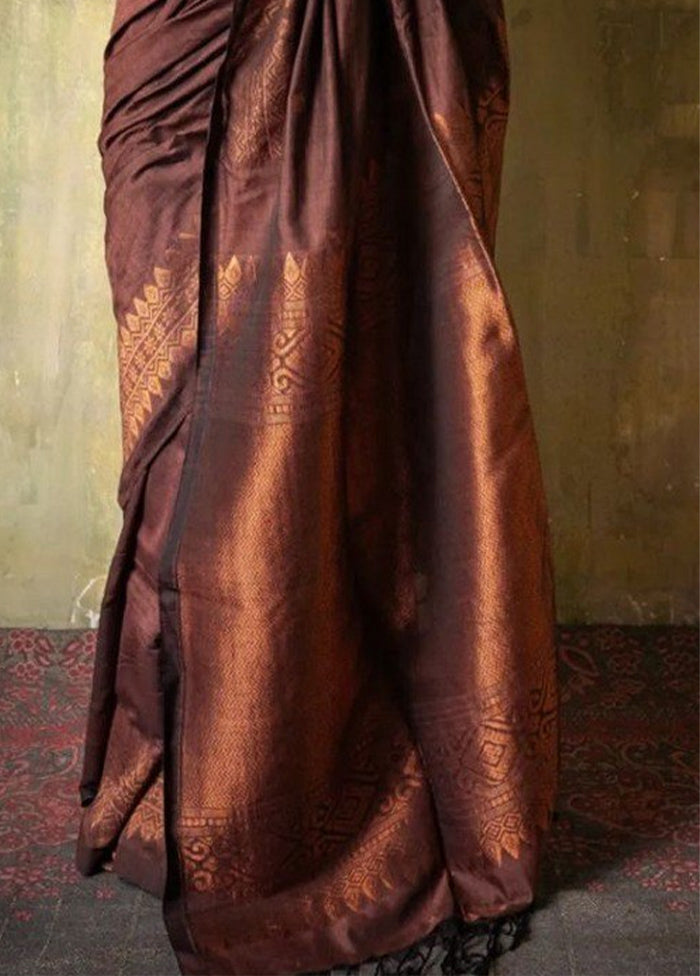 Coffee Spun Silk Saree With Blouse Piece