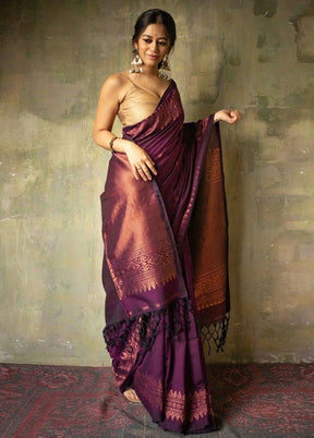 Wine Spun Silk Saree With Blouse Piece