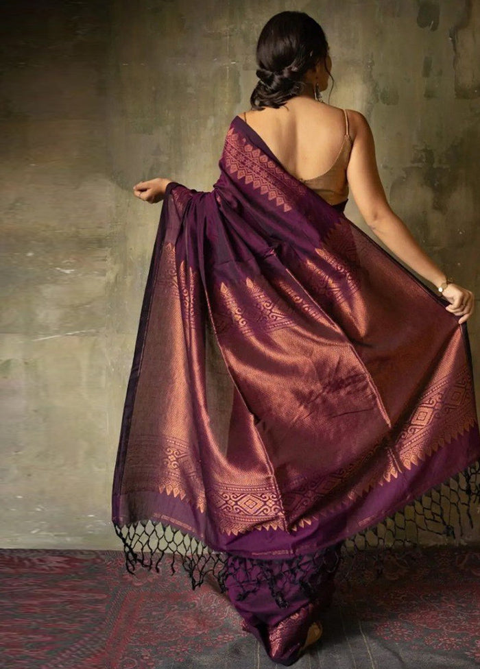 Wine Spun Silk Saree With Blouse Piece