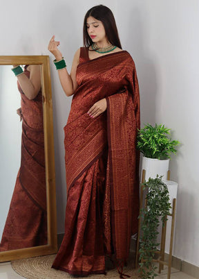 Maroon Spun Silk Saree With Blouse Piece