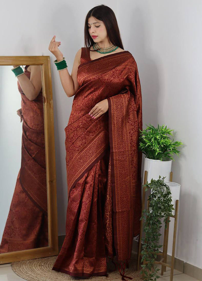 Maroon Spun Silk Saree With Blouse Piece
