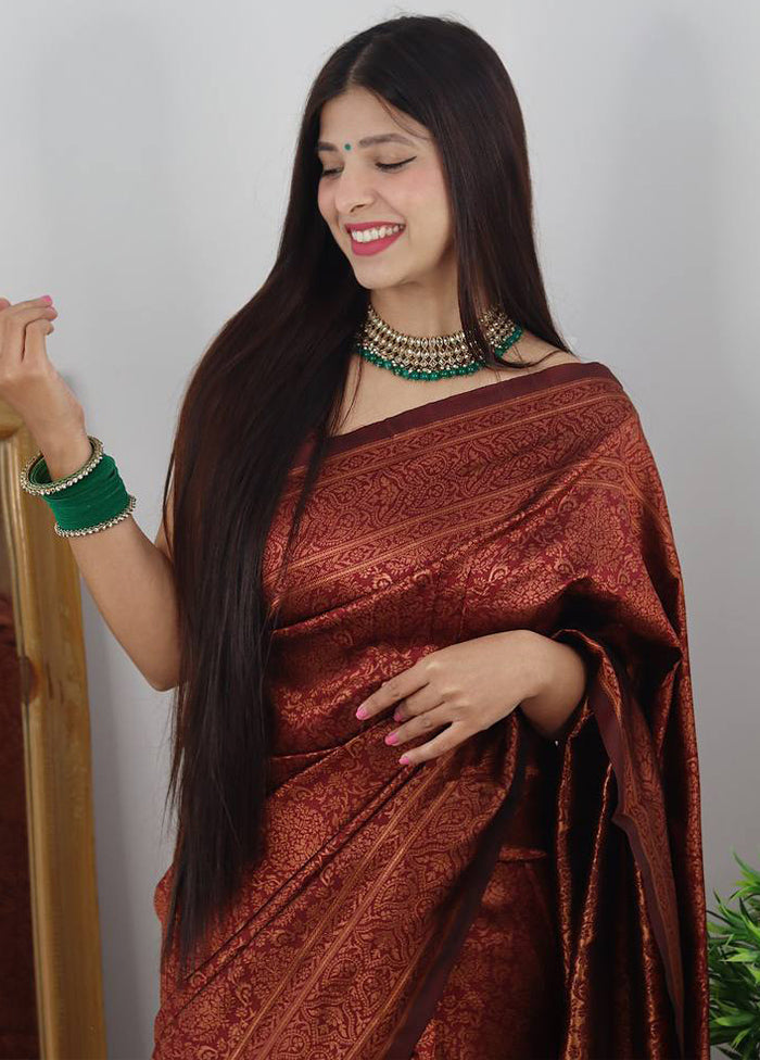 Maroon Spun Silk Saree With Blouse Piece