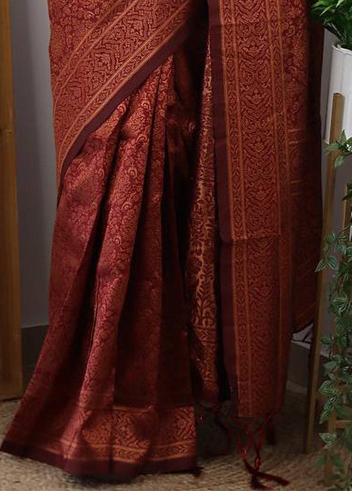 Maroon Spun Silk Saree With Blouse Piece