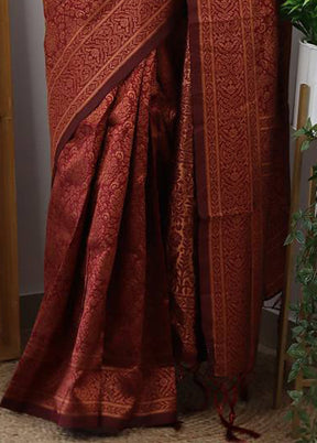 Maroon Spun Silk Saree With Blouse Piece
