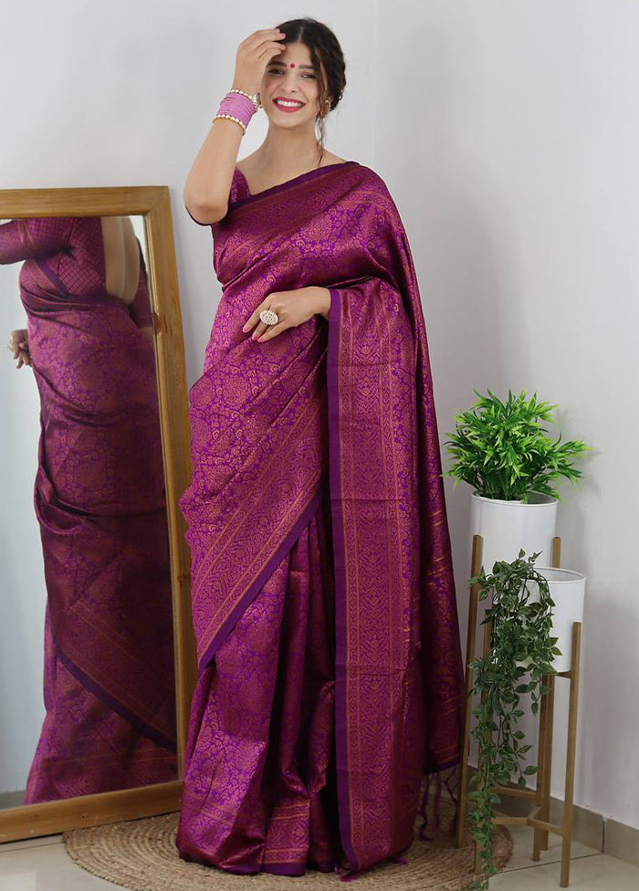 Wine Spun Silk Saree With Blouse Piece