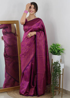 Wine Spun Silk Saree With Blouse Piece