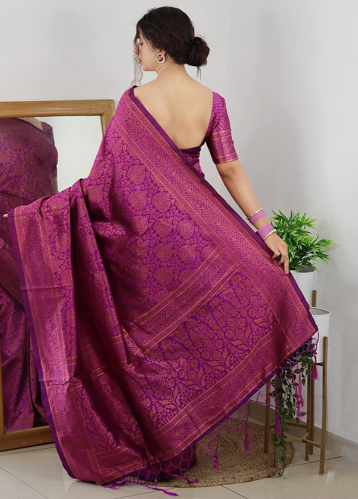 Wine Spun Silk Saree With Blouse Piece