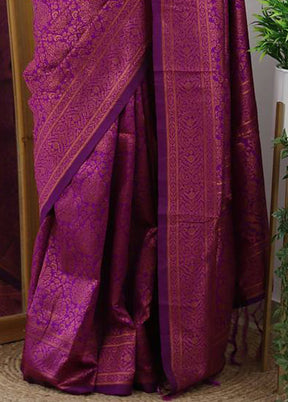 Wine Spun Silk Saree With Blouse Piece
