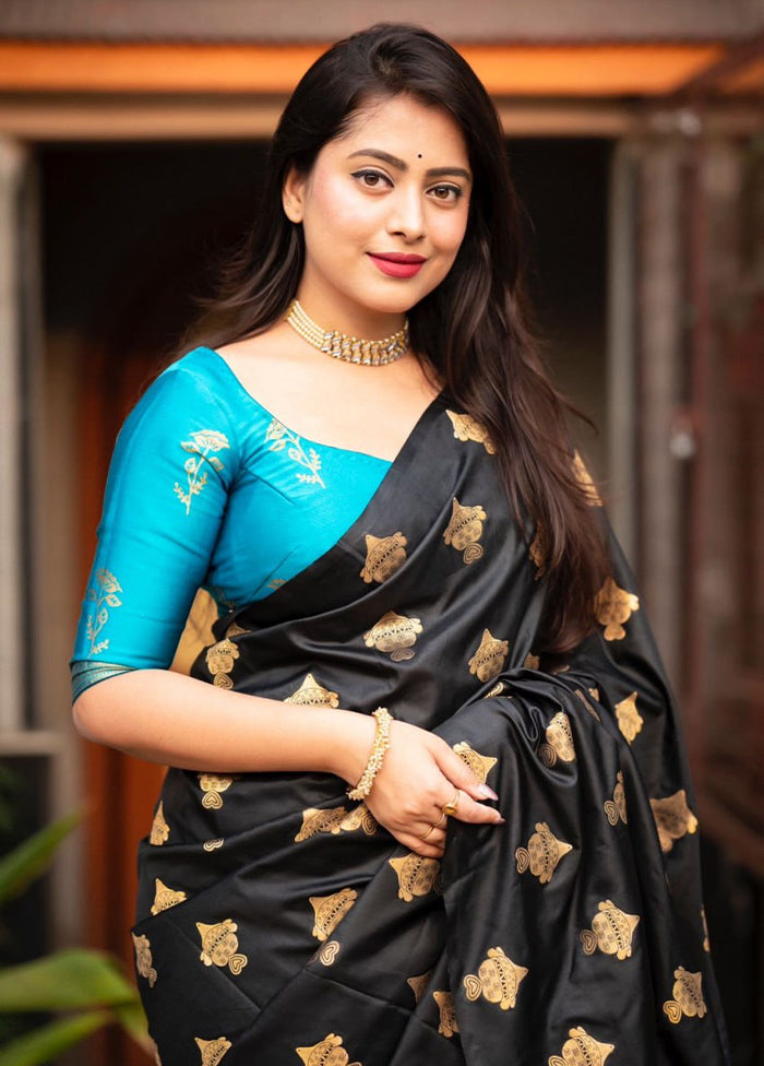 Black Spun Silk Saree With Blouse Piece