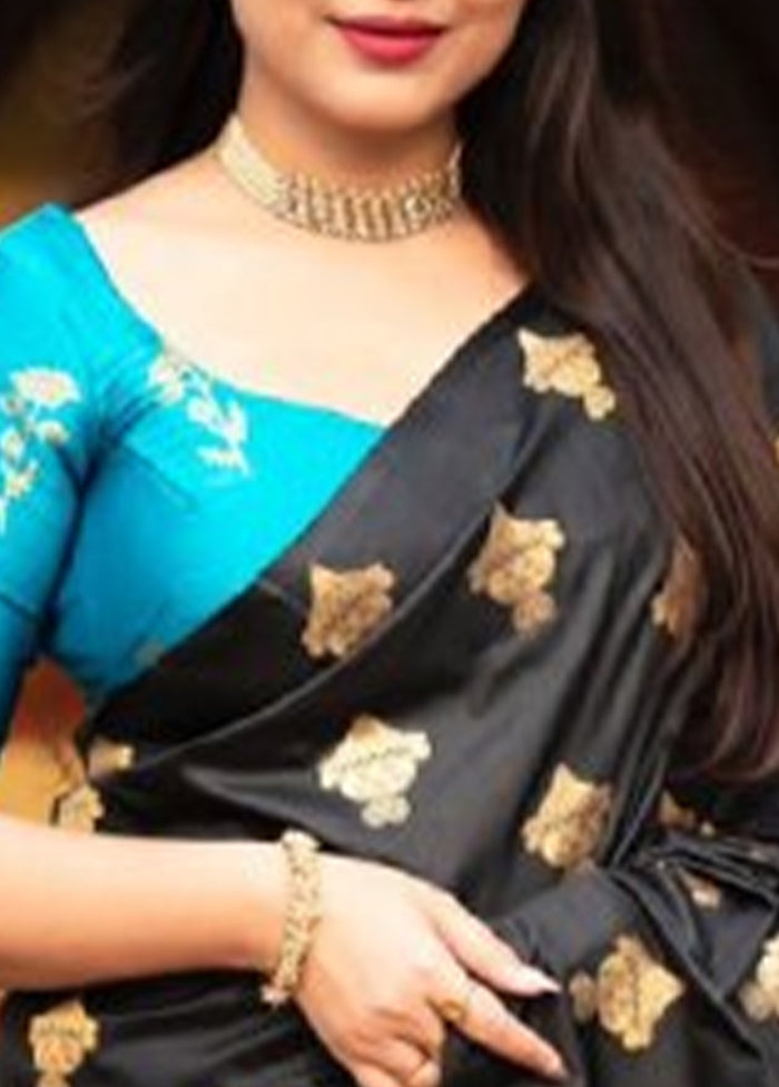 Black Spun Silk Saree With Blouse Piece